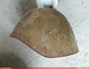 A Greek helmet from the factory's production is displayed today at the museum of the Friends of Enamel Factory in Kea © Marcos Andreou